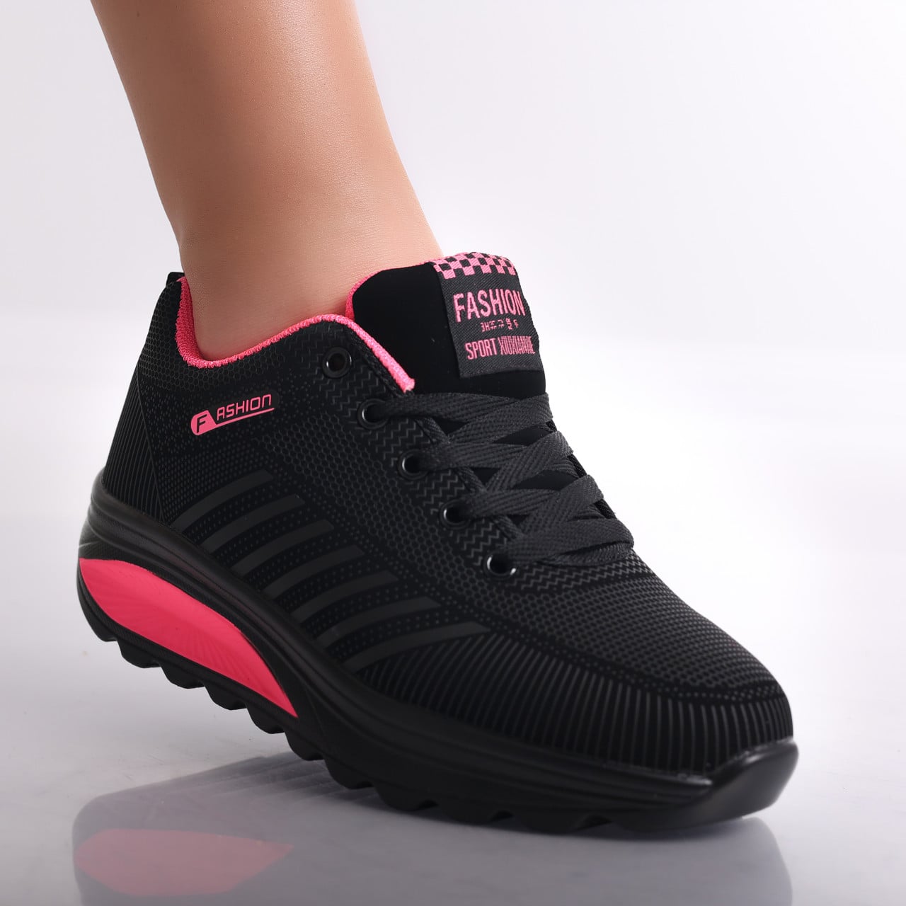 Adidasi dama Negru/roz din Textil Lulea - poza 1