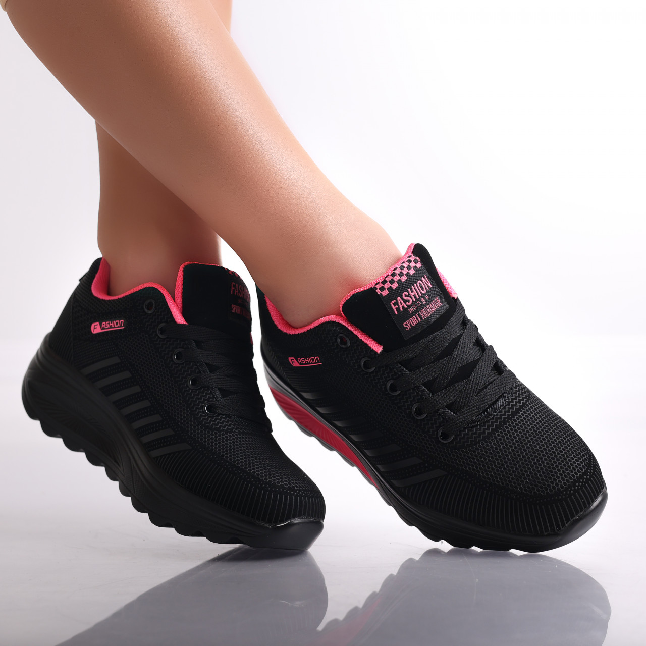 Adidasi dama Negru/roz din Textil Lulea - poza 2