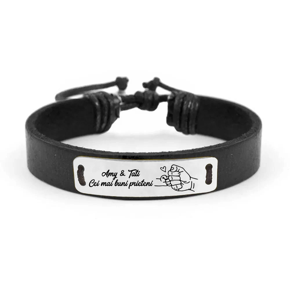 Alan - Bratara personalizata cu piele si tablita pentru tata din argint 925