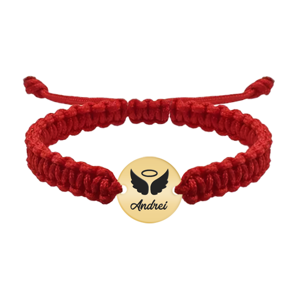 Angelito - Bratara personalizata snur impletit si banut cu nume din argint 925 placat cu aur galben 24K