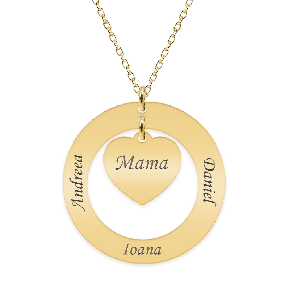 Anne - Colier personalizat din argint 925 placat cu aur galben 24K, cu cerc si inimioara