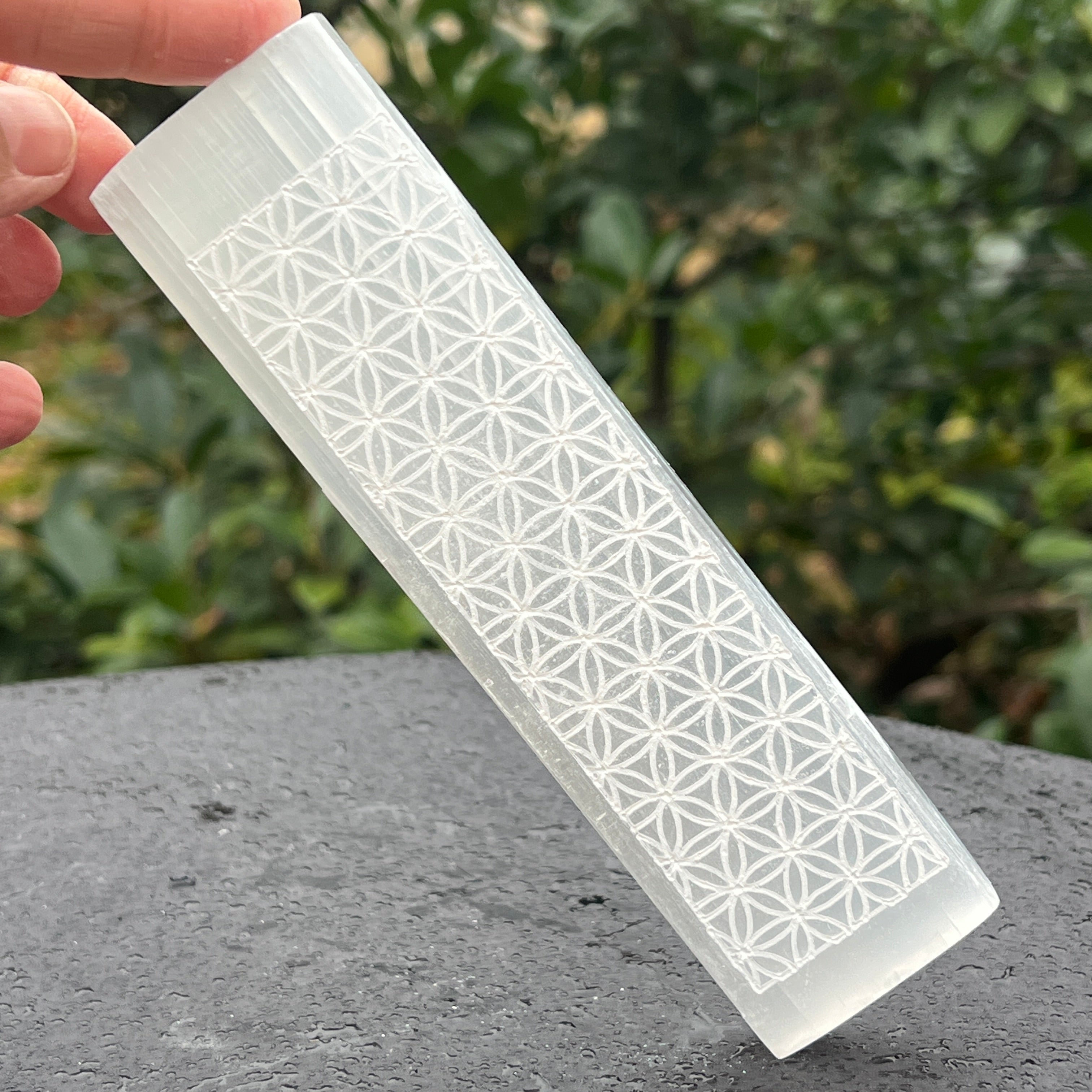 Bagheta selenit Flower of Life, felie selenit