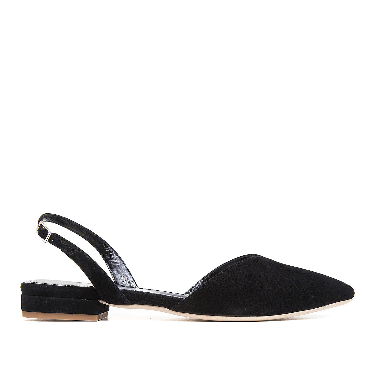 Balerini Alice in V, Piele Intoarsa, Negri - 35.5 / 11 cm