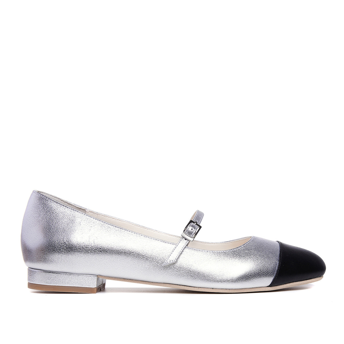 Balerini Carrie, Piele Naturala, Argintiu-Negru - 36 / 1 cm