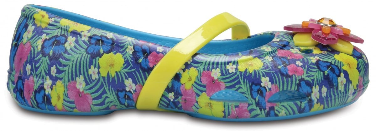 Balerini Crocs Kids' Lina Graphic Flat Albastru - Electric Blue - poza 1