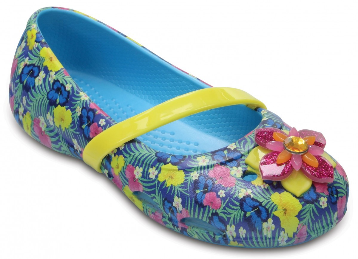 Balerini Crocs Kids' Lina Graphic Flat Albastru - Electric Blue - poza 2