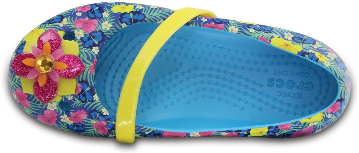 Balerini Crocs Kids' Lina Graphic Flat Albastru - Electric Blue - poza 3