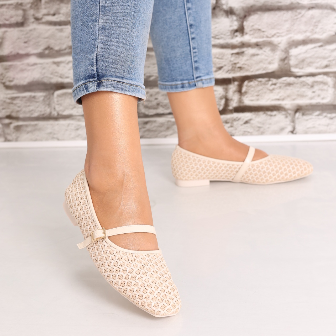 Balerini dama Bej din Textil Ariola - poza 4