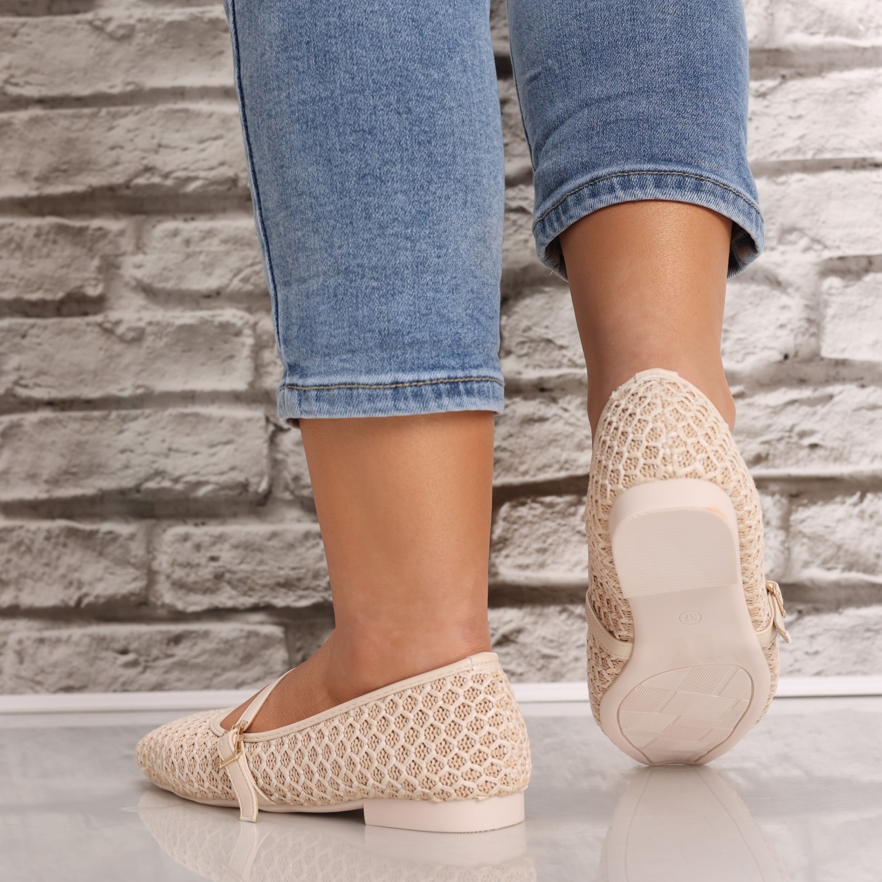 Balerini dama Bej din Textil Ariola - poza 5