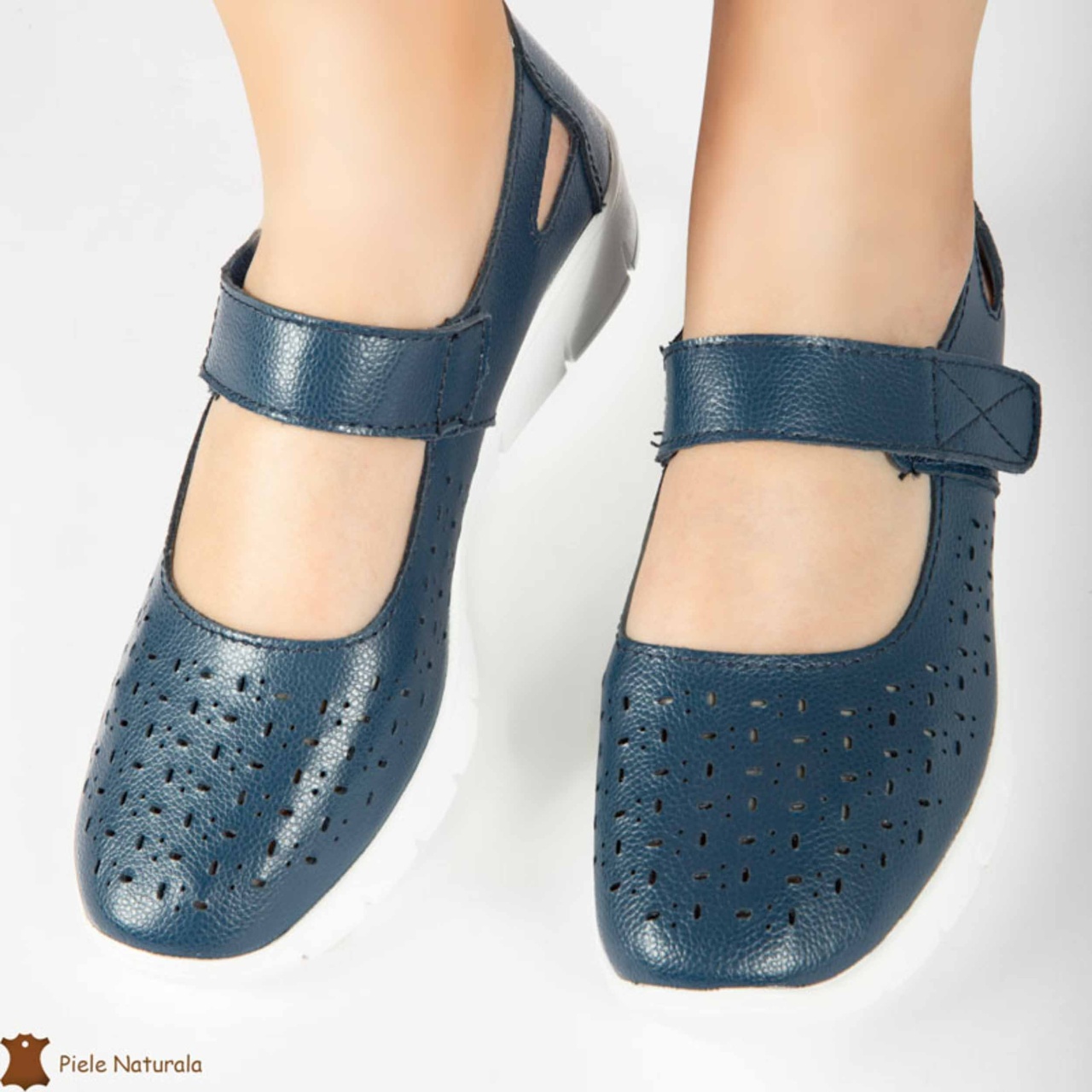 Balerini dama din Piele Naturala cu Platforma CRL0179 BLEUMARIN