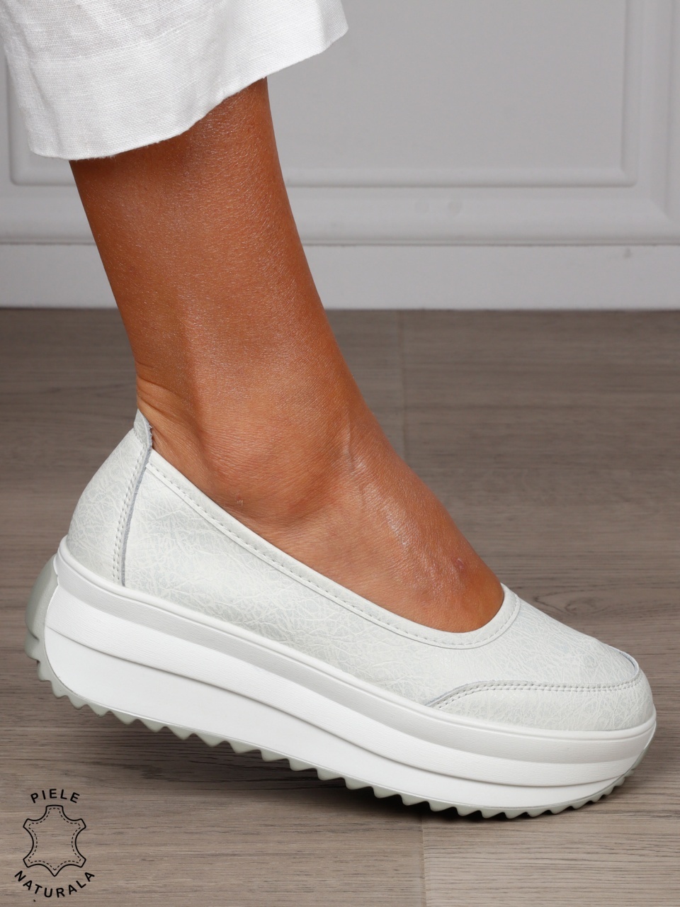 Balerini dama din Piele Naturala slip-on CRL1544 ALB