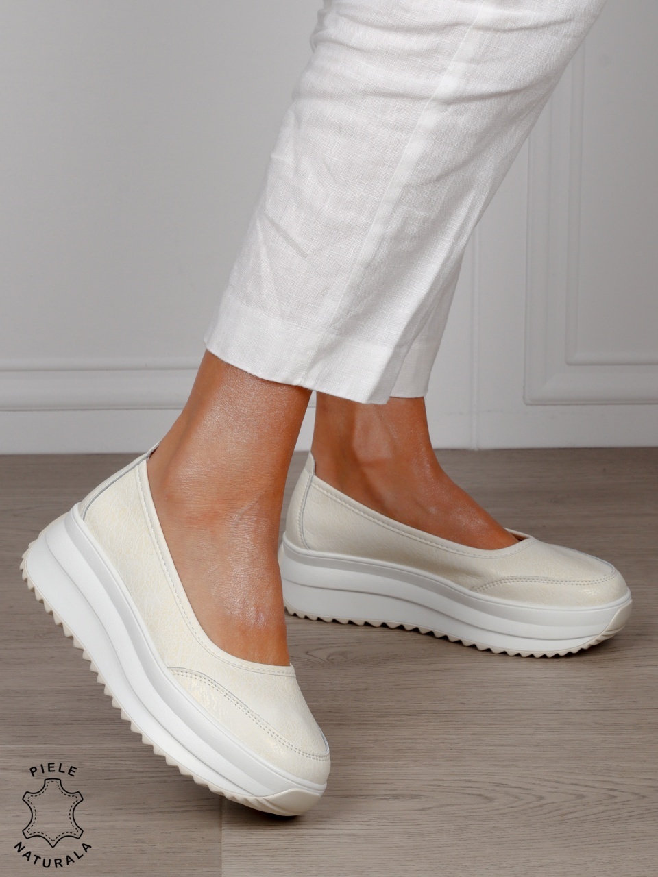 Balerini dama din Piele Naturala slip-on CRL1544 BEJ