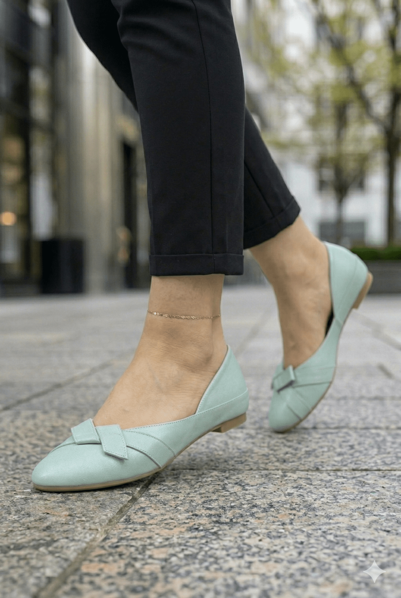 Balerini din Piele Albastri cu Accesoriu - MYN BLU