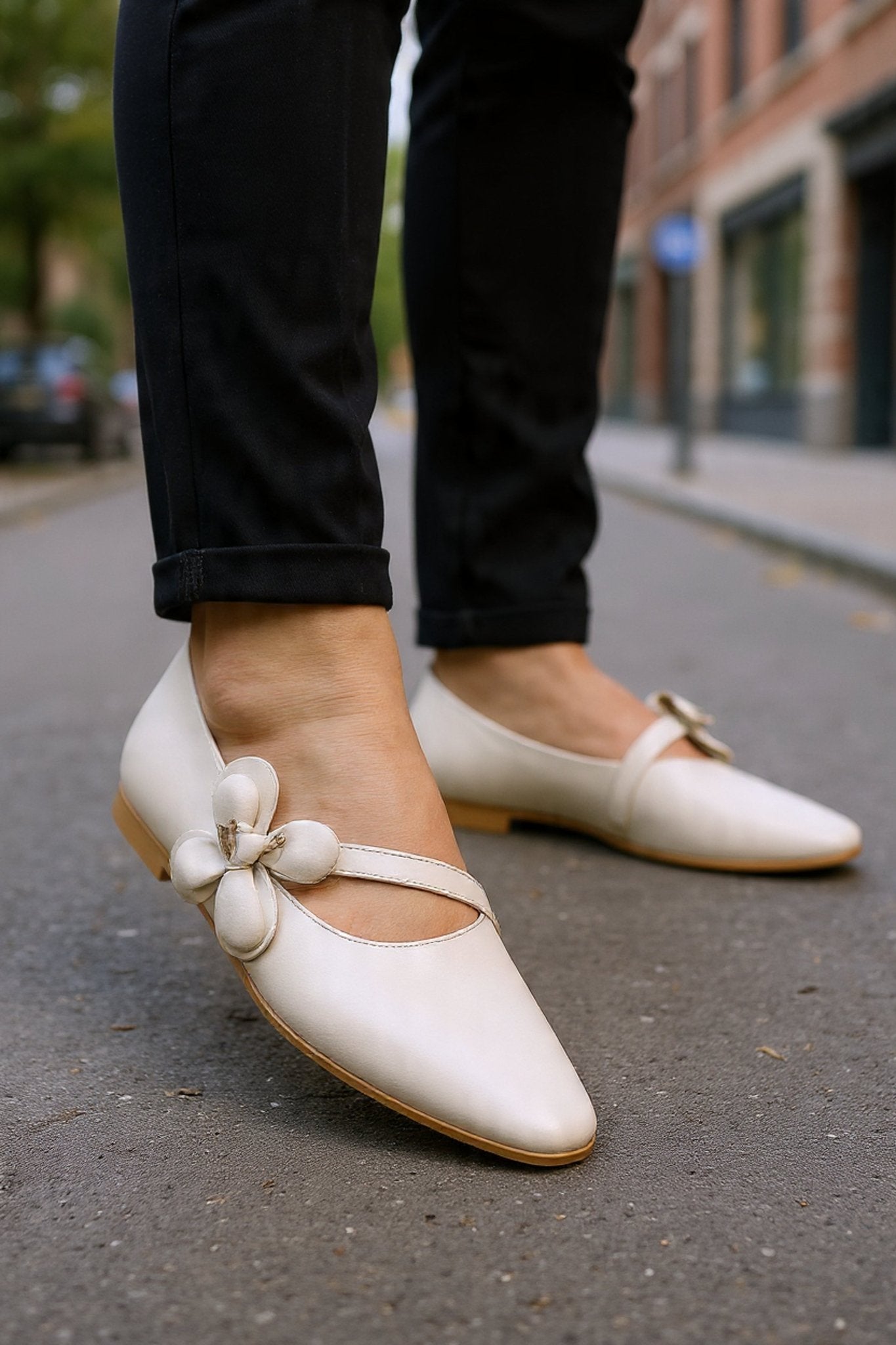 Balerini din Piele Bej cu Bareta Accesoriu - MYZ BEIGE