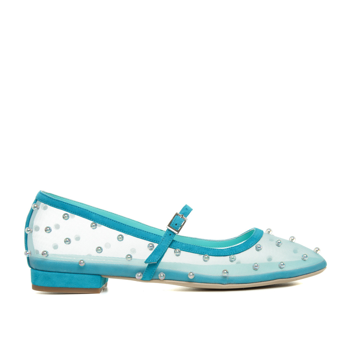 Balerini Zoe, Mesh/Piele Intoarsa, Turcoaz - 40.5 / 1 cm