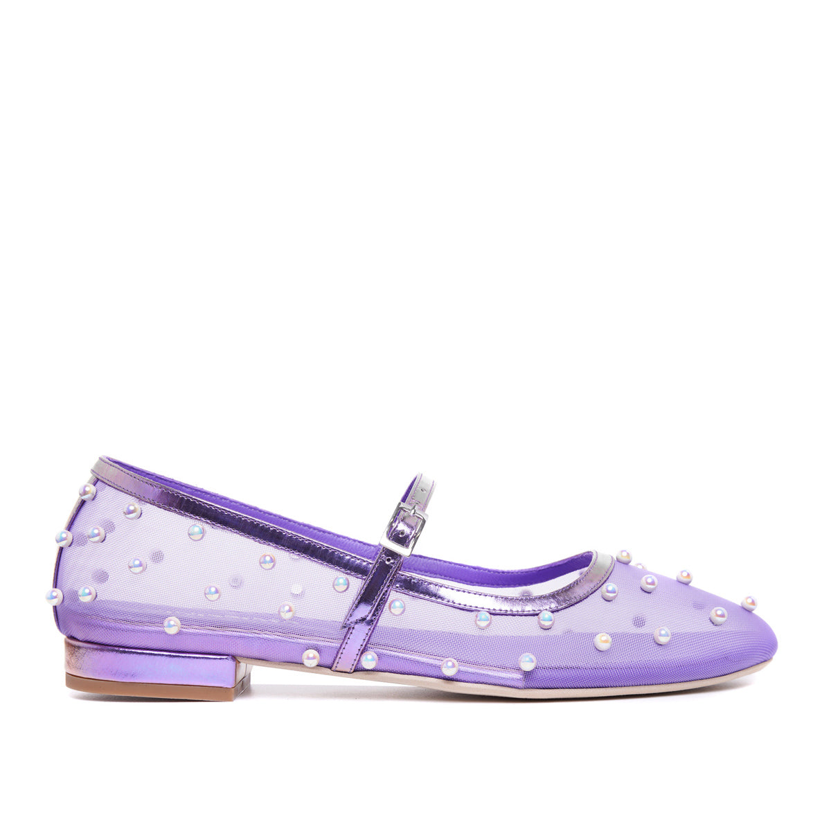 Balerini Zoe, Mesh/Piele Naturala, Mov Metalizat - 37.5 / 1 cm