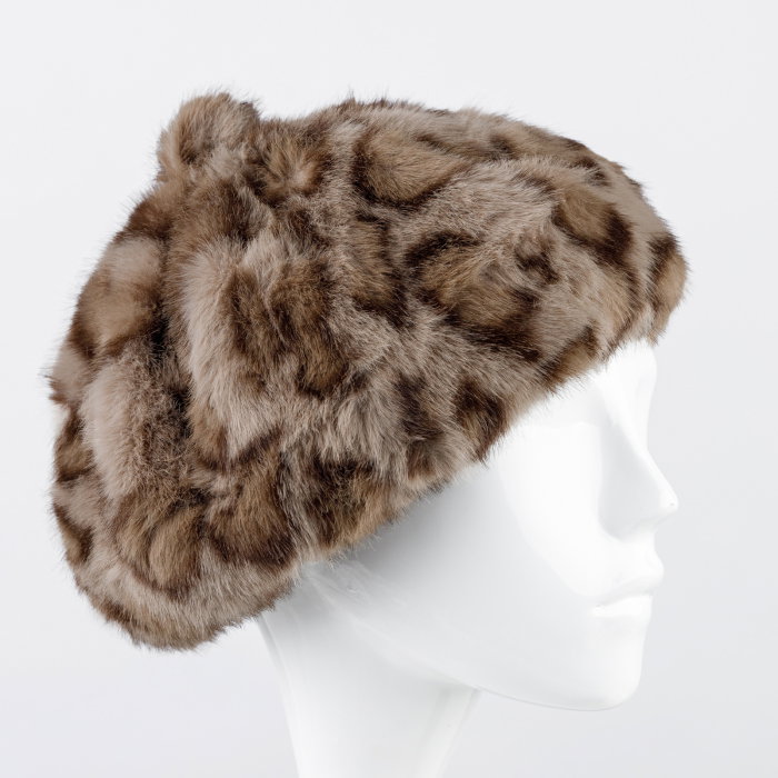 Bereta frantuzeasca din blanita si interior matlasat, animal print bej