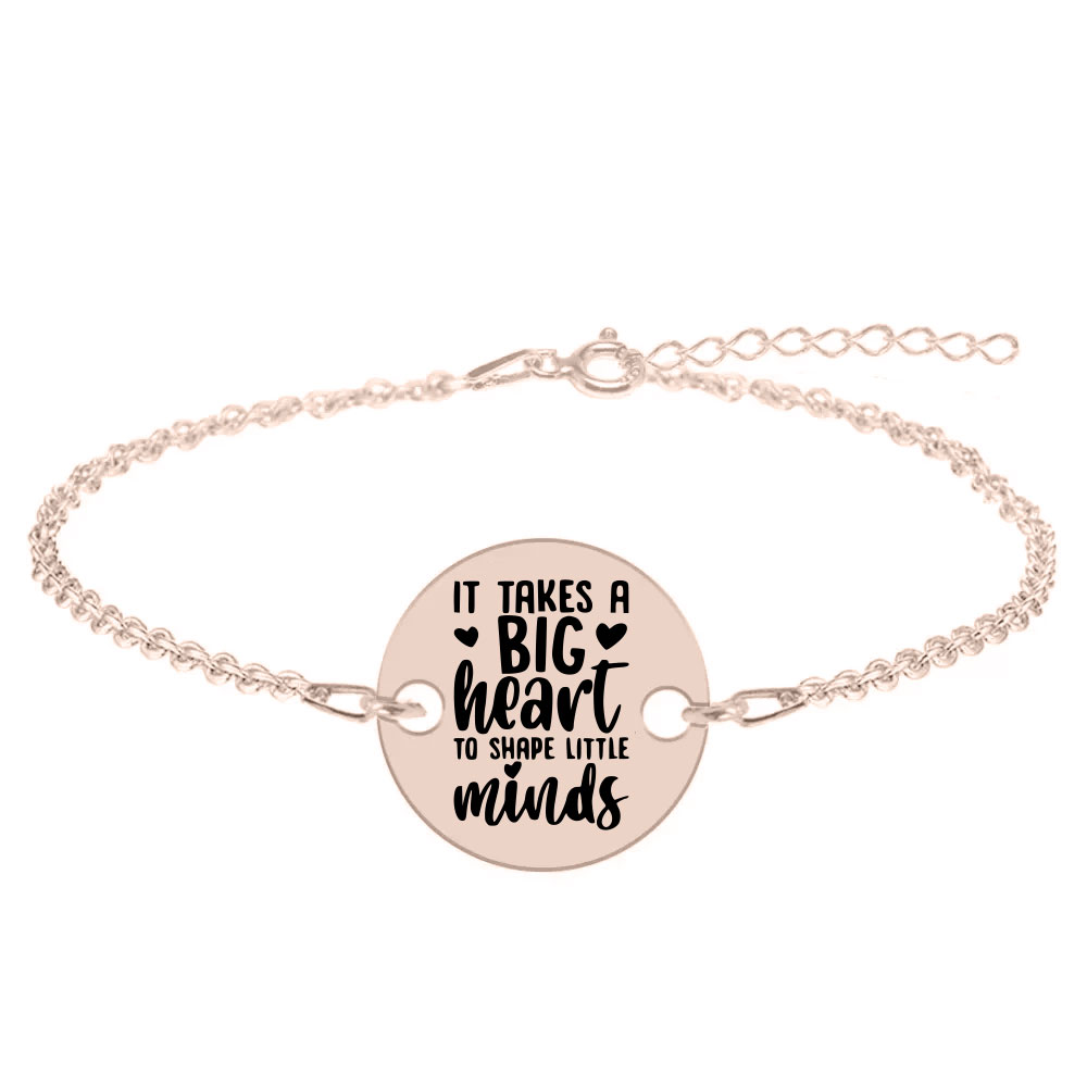 Big Heart - Bratara personalizata pentru profesori "It takes a big heart to shape little minds" din argint 925 placat cu aur roz