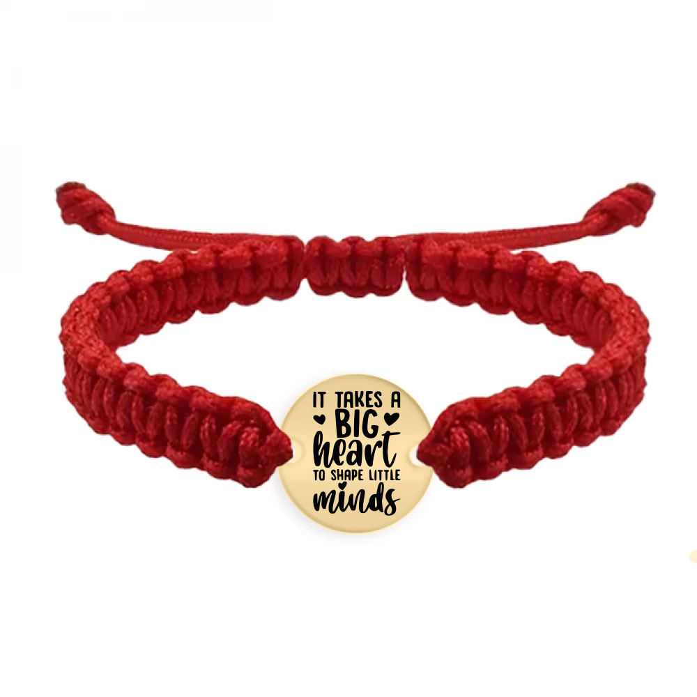 Big Heart - Bratara personalizata snur impletit pentru profesori "It takes a big heart to shape little minds" din argint 925 placat cu aur galben 24K