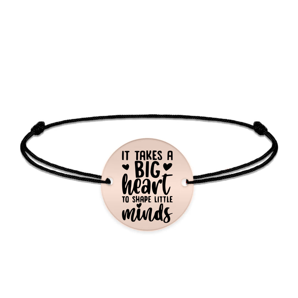 Big Heart - Bratara personalizata snur pentru profesori "It takes a big heart to shape little minds" din argint 925 placat aur roz