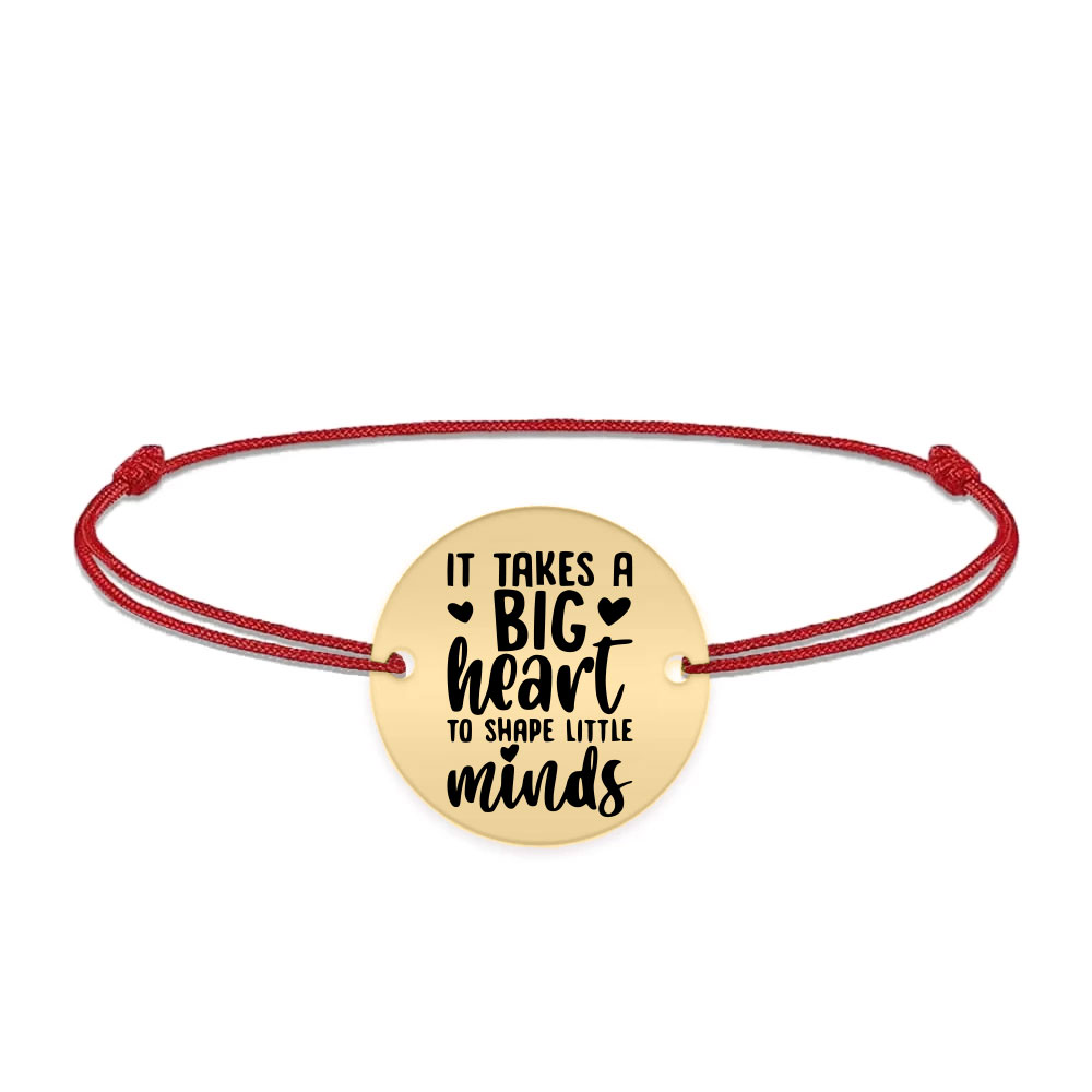 Big Heart - Bratara personalizata snur pentru profesori "It takes a big heart to shape little minds" din argint 925 placat cu aur galben 24K