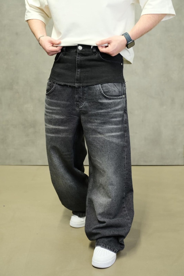 BLUGI BAGGY FIT GREY WASHED WITH LAYER EFFECT – STATEMENT STREETWEAR (MĂRIME: 34)