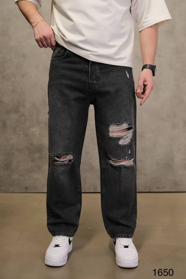 BLUGI BARBATI RELAXED FIT RUPTI – BLACK WASHED STREETWEAR (MĂRIME: 34)