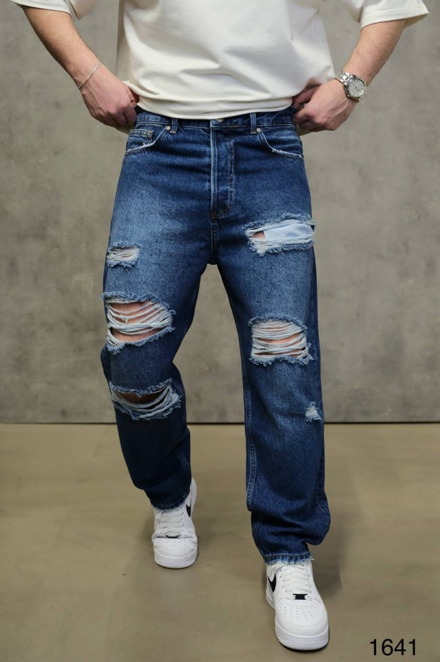 BLUGI BARBATI RELAXED FIT RUPTI – BLUE DESTROYED STREETWEAR (MĂRIME: 34)