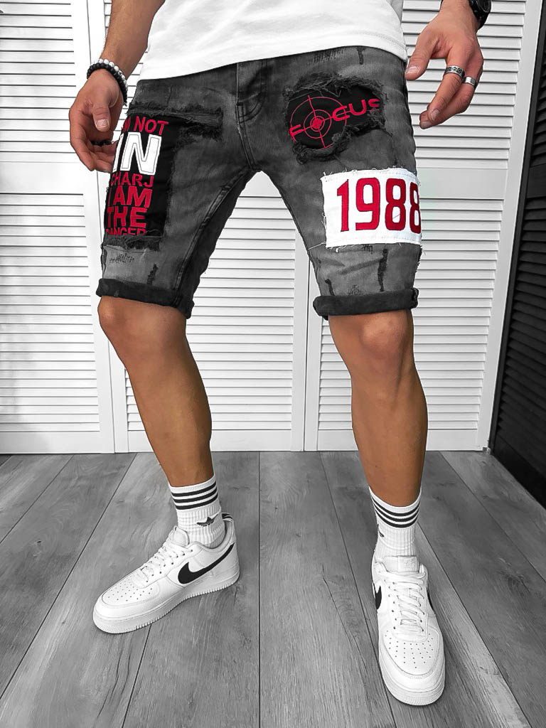 Blugi barbati scurti conici cu stikere 7036 D4-1.2