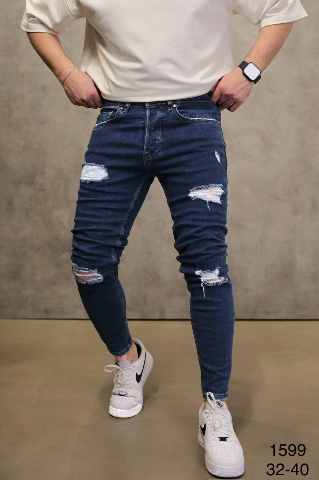 BLUGI BARBATI SKINNY FIT RUPTI – DARK BLUE STREET STYLE (MĂRIME: 40)