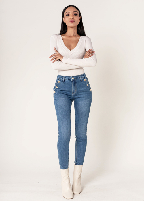 Blugi dama albastri slim cu nasturi Nina Carter P217-5 M9