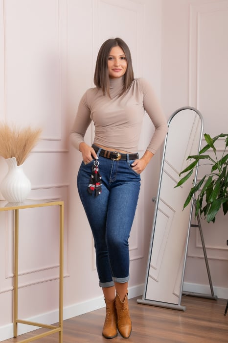 Blugi dama conici, talie inalta, albastru clasic , Holly