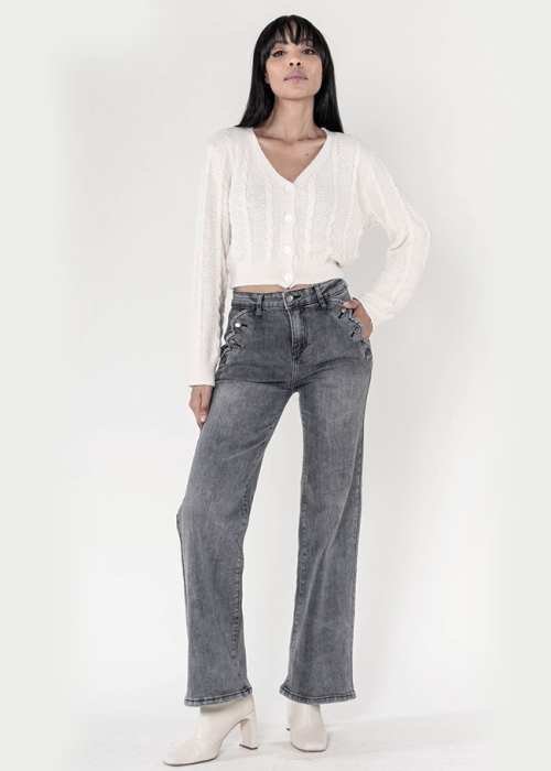 Blugi Dama Evazati Nina Carter Gri inchis P195-17A M10