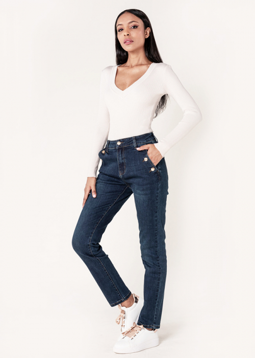 Blugi dama mom fit Nina Carter albastru inchis P216 M10