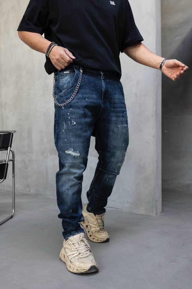 BLUGI LOOSE FIT CU LANT, RUPTURI SI EFECT STROPIT BGBLACK6(17409) (MĂRIME: 31)