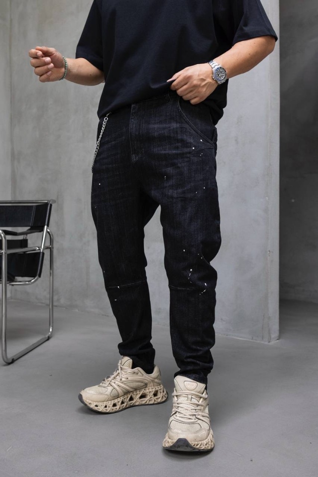 BLUGI LOOSE FIT CU LANT, RUPTURI SI EFECT STROPIT BGBLACK7(17413) (MĂRIME: 29)