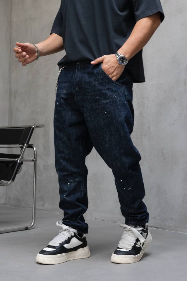BLUGI LOOSE FIT CU LANT, RUPTURI SI EFECT STROPIT BGBLACK8(17394) (MĂRIME: 30)