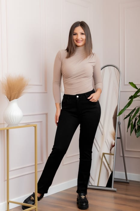 Blugi negri drepti cu talie inalta Joanna