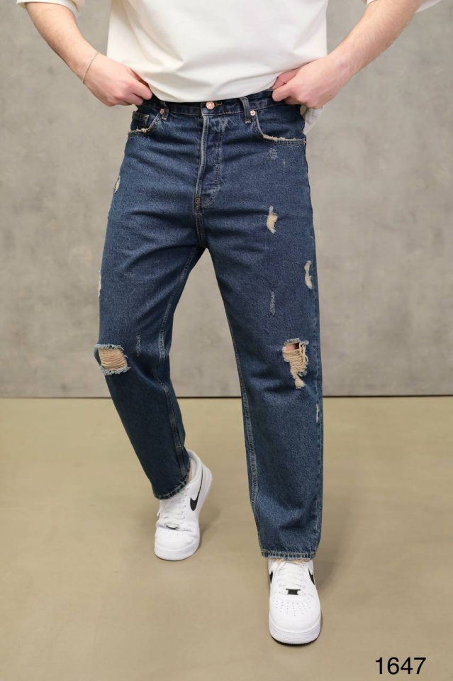 BLUGI RELAXED FIT BLUE DESTROYED – AUTHENTIC STREET DENIM (MĂRIME: 34)