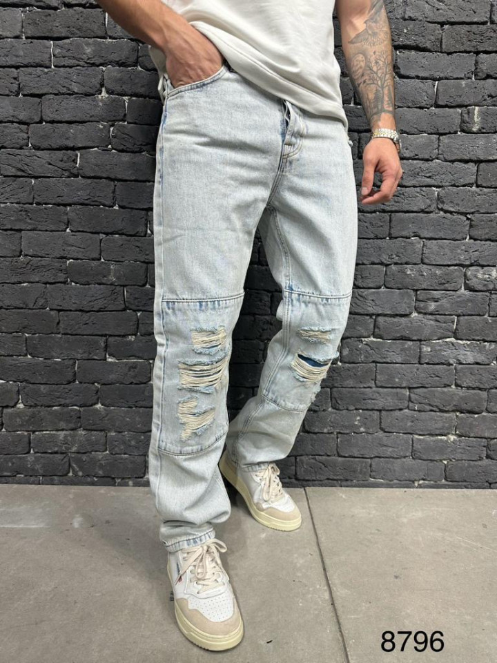 BLUGI RELAXED FIT PATCHES BLUE-WHITE BGAS1082(8796/ALXD) (MĂRIME: 34)