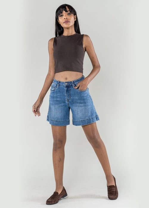 Blugi scurti albastri cu talie inalta P621-5 M7