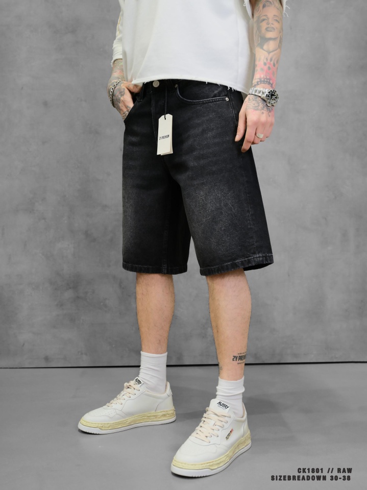 BLUGI SCURȚI BAGGY DENIM RAW BLACK FADED PSAS214(1801) (MĂRIME: 36)