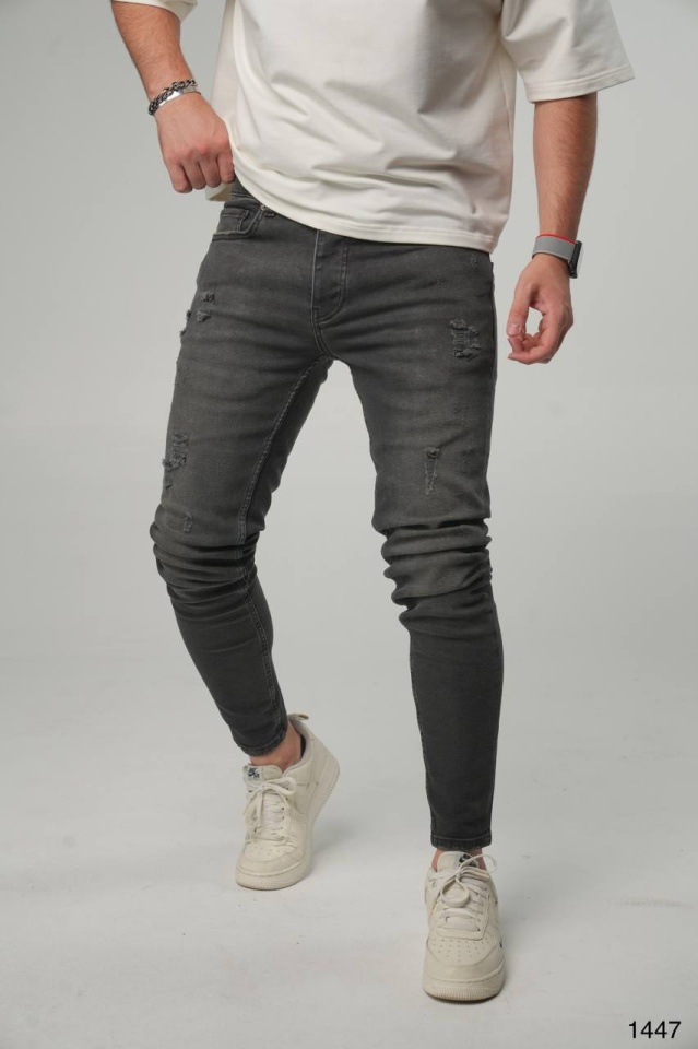 BLUGI SKINNY BĂRBAȚI DENIM STRETCH GREY DISTRESSED BGAS1163(C1447) (MĂRIME: 36)