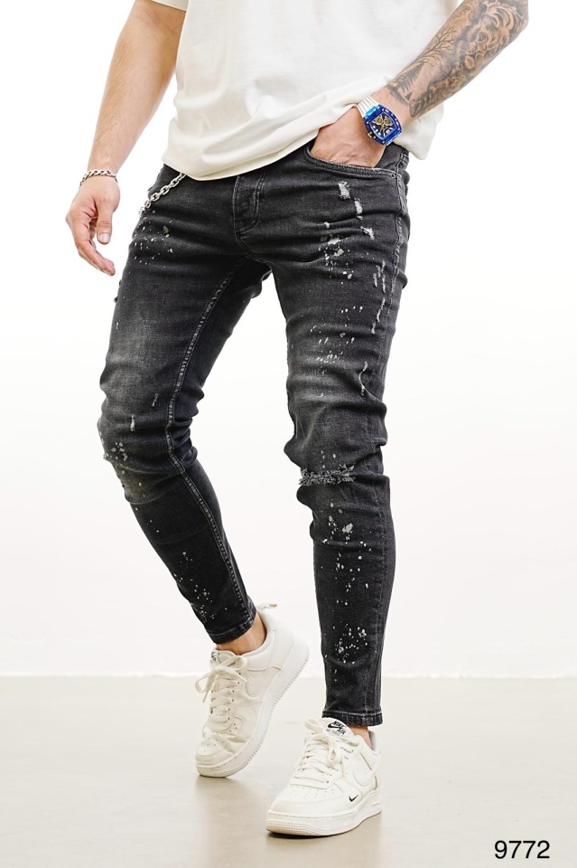 BLUGI SKINNY BĂRBAȚI DENIM STRETCH GREY PAINT EFFECT BGAS1140(9772) (MĂRIME: 36)