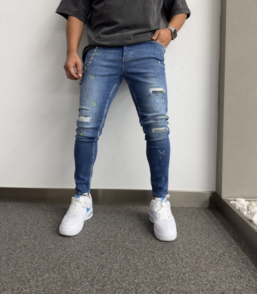 BLUGI SKINNY FIT SPLASH NEON BLUE BGKM6(1158) (MĂRIME: 34)