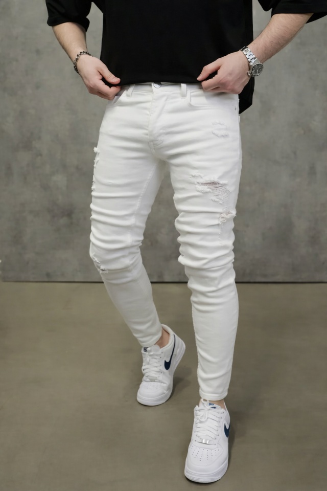 BLUGI SLIM FIT WHITE DESTROYED – CLEAN URBAN STYLE (MĂRIME: 33)