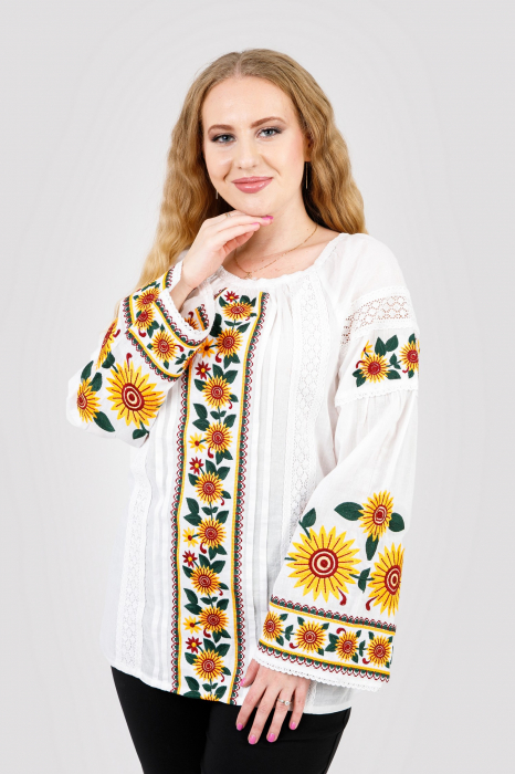 Bluza alba cu motiv floral galben Albina