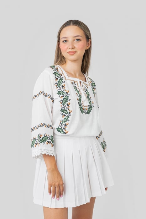 Bluza alba cu motiv floral verde Vera
