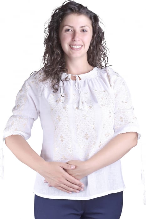 Bluza alba cu motiv geometric auriu Elvira 07