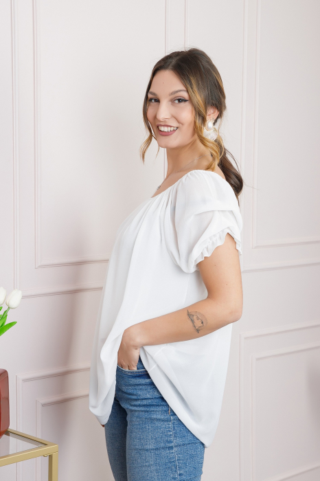 Bluza alba din voal cu maneci bufante